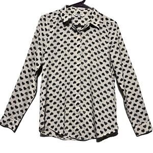 Brave Soul London Heart Pattern Long Sleeve Button Down Collard Blouse Size‎ XS